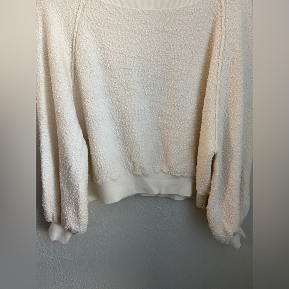 NWOT Free People Bone Color Sweater Terry Cloth Popcorn Knit Long Sleeve Top S/P - Picture 3 of 12